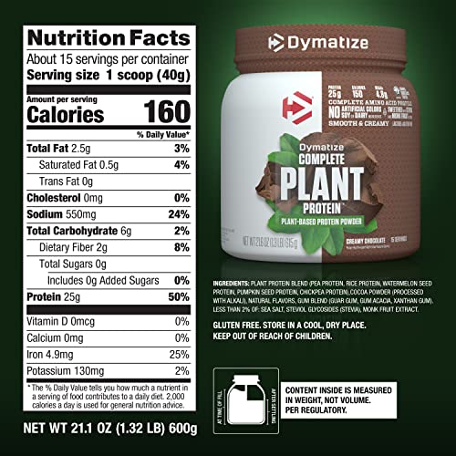 Dymatize Vegan Plant Protein, Creamy Chocolate, 25G Protein, 4.8G Bcaas, Complete Amino Acid Profile, 15 Servings #TOP4