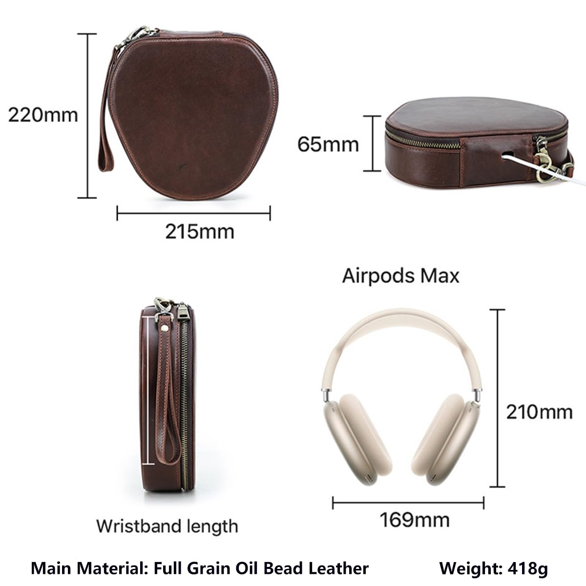 Etui z prawdziwej skóry do AirPods Max, pokrowiec ochronny na przenośne bezprzewodowe słuchawki, skórzany futerał podróżny