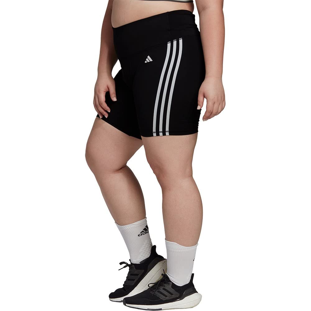 adidas Women's Training Essentials 3-Stripes High-Waisted Short Leggings (Plus Size), Black, XL Plus