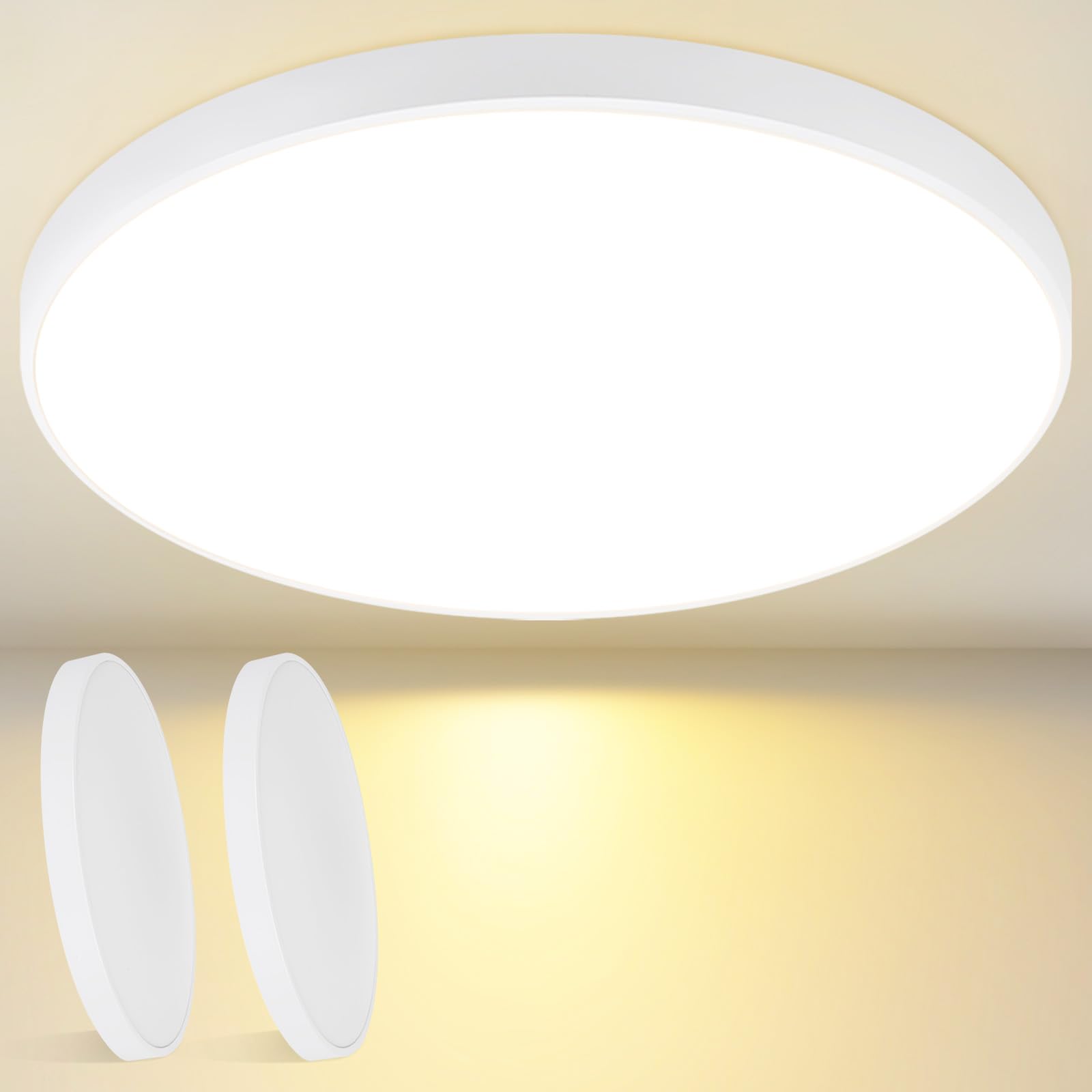 Laittiin Deckenlampe LED Deckenleuchte Badezimmer - 2ER 36W Dimmbar mit Fernbedienung Schlafzimmerlampe 37CM Rund Flurlampe Decke IP44 Badlampe 3000K-6500K Wohnzimmerlampe für Flur Küche Bad