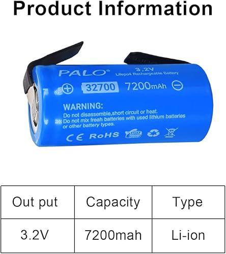 Miniatura 3 de Paquete de 4 baterías recargables LiFePO4 LiFePO4 de 3.2 V 32700 con hojas de níquel DIY, descarga continua de 35 A, batería máxima de 55 A