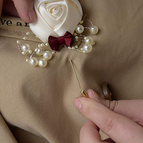 6PCS Alfiler de Boutonniere de Rosa de Tela con Perla - Accesorio de Solapa para Bodas,M