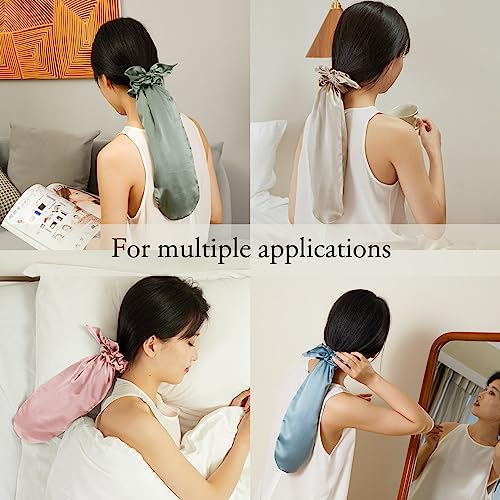 Image of LILYSILK 100% Silk Bonnet for Sleeping & Daily Usage, 2-in-1 Silk Hair Ties with Silk Scrunchies for Long and Curly Hair Elastic Adjustable for Women Ladies and Girls Blue Haze