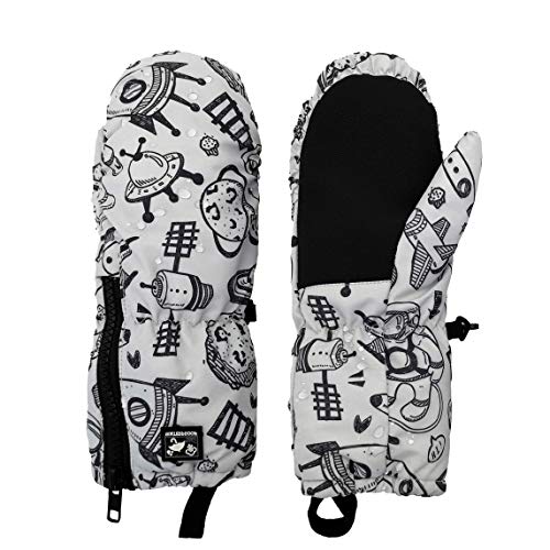 HIGHCAMP Kids Superstar Winter Mittens Waterproof Toddlers Easy On Zip Gloves (Cosmo, S 3-5Y)