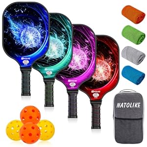 Pickleball Paddles, USAPA Approved Lightweight Pickleball Paddles Set of 2, Fiberglass Surface with Polypropylene Core Pickleball Set, 2 Pickleball Rackets, 4 Balls, 2 Cooling Towels & Bag