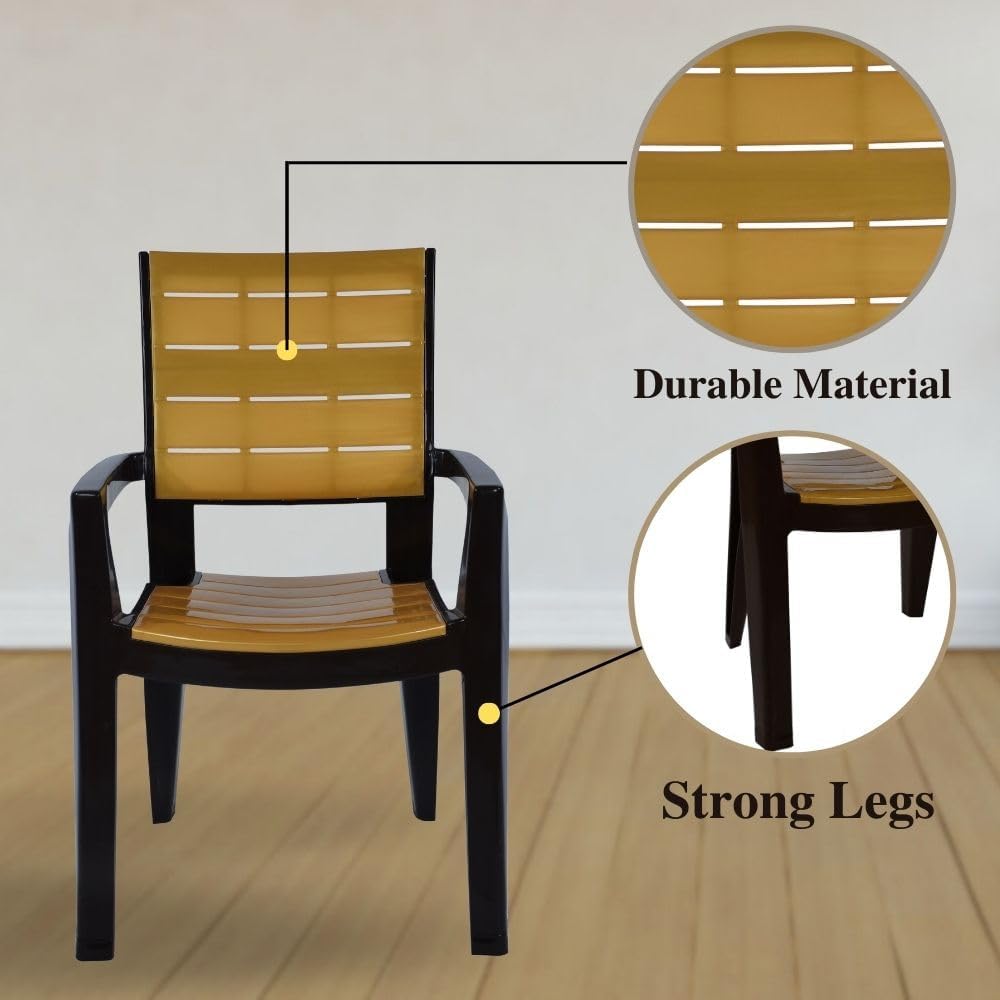 ITALICA Designer Series Comfortable Plastic Arm Chair/Double Insert Stackable Chair for Home, Office/Plastic Chair/Sturdy & Durable Chair/Indoor and Outdoor (5115, Brown & Gold, Set of 2 Chair, VF) 1