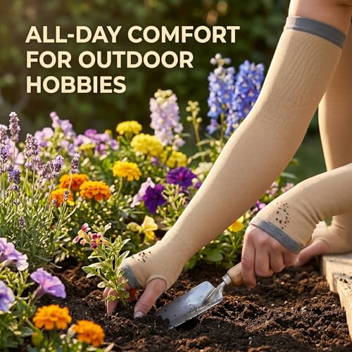 Image of UV Sun Protection Cooling Arm Sleeves For Men And Women 90% Nylon 10% Spandex Compression Hand Cover With Thumb Hole For Driving Cycling Cricket And Sports