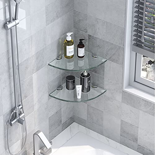 Shuaiaiw Bathroom Corner Organizer Shelves Shower Caddy Shelf Wall Mount Set Of 2 Tempered Glass Shelf Shower Holder For Shampoo And Soap Organizer Adhesive Corner Shelf No Drilling #TOP1