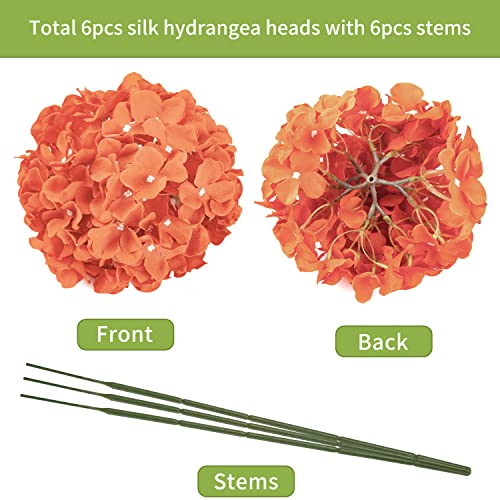 DuHouse Artificial Bigger Silk Hydrangea Flower Heads with Stem Realistic Fake Hydrangea Flower Bouquets for Wedding Home Party Garden Centerpiece Pack of 6(Burnt Orange) - Image 3