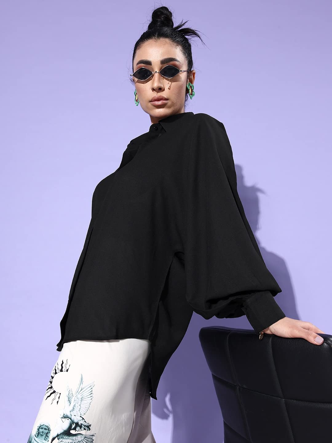 Style Quotient Damen-Hemd, einfarbig, Polyester, elegant, lässig, Oversize, Schwarz