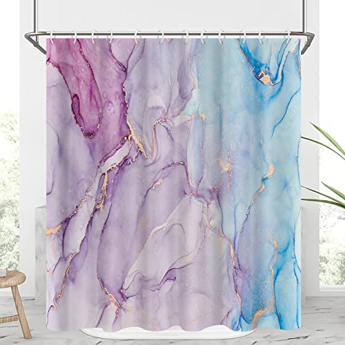 Arrebolart Colorful Marble Shower Curtain 72x72 Inch Abstract Luxury Blue & Purple Marble Shower Curtains Modern Watercolor Paint Bathroom Decor Waterproof Durable Polyester Fabric