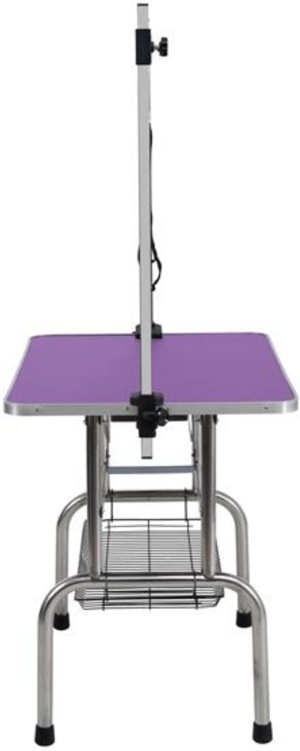 42" Folding Dog Grooming Table, Pet Supplies, Stainless Steel Frame, Rubber Pads, Adjustable Arms and Clips, Purple