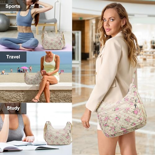 2-Piece Set Women's Small Floral Quilted Crossbody Bag and Tote, Multi-Pocket Shoulder Handbags for Everyday Use, Travel2