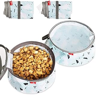 Wakytu Collapsible Dog Bowls, 2-Pack Portable Dog Food Bowls with Zipper Cover & Water Bowls with Funnel Design, Large Capacity Cute Pet Bowl, Lightweight Foldable Pets Bowls for Camping Travel