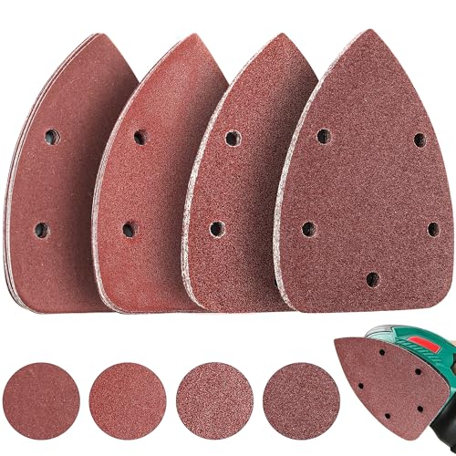 40PCS Sanding Pads Mouse Sander Pads 10x60/80/120/240 Grits 5 Holes Multi Tool Sanding Pads for Black and Decker Detail Hand Sander Pads Can be used on Wood Metal Plastic