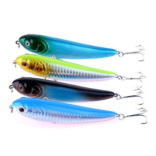 LENPABY 4 pcsFloating Crayon Leurres de pêche Surface Bâton Crayon Appâts Bass Trout Crochets S'attaquer 10 cm / 3.94"/13.7g