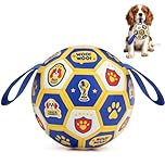 Vivifying Interactive Dog Toys Ball, PU Dog Football with Grab Tags Play Indoor&Outdoor for Tug of war and Burning Energy, World Cup Dog Ball for Small Dogs (15.24cm/6in)
