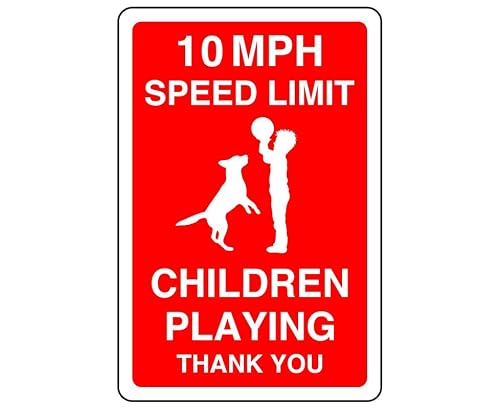 10mph speed limit children playing thank you- 1.2mm Rigid plastic high-visibility and durability for indoor/outdoor usage (300mm x 200mm) Ensures Safety Within 7m Viewing Distance.