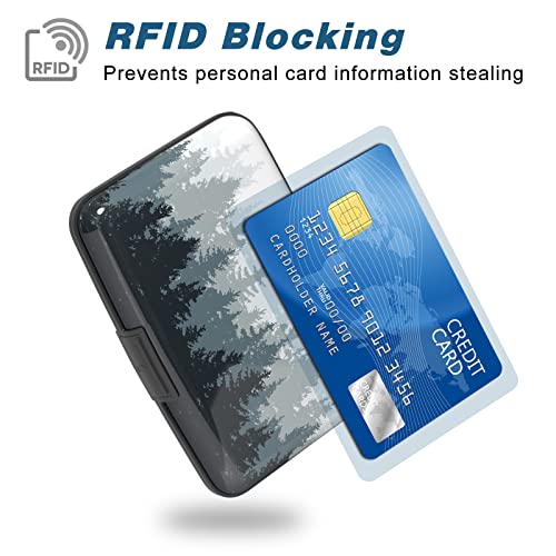 Image of Credit Card Holder, Mini Aluminum Card Wallet RFID Blocking Slim Metal Hard Card Case for Women Men, Ink Forest