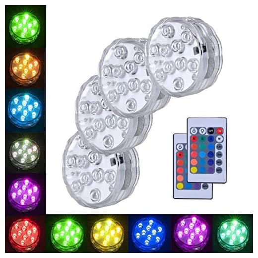 Submersible LED Lights Submersible Vase Base Waterproof Light Decorative Underwater Battery Operated Lamps Wireless Remote Control Lights for Fish Tank Pond Swimming Pool Party Holloween Decorations