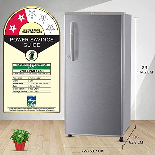 Image of LG 190 L 2 Star Direct-Cool Single Door Refrigerator Appliance (?GL-B199ODSC, Dazzle Steel, Fast Ice Making, 2022 Model)