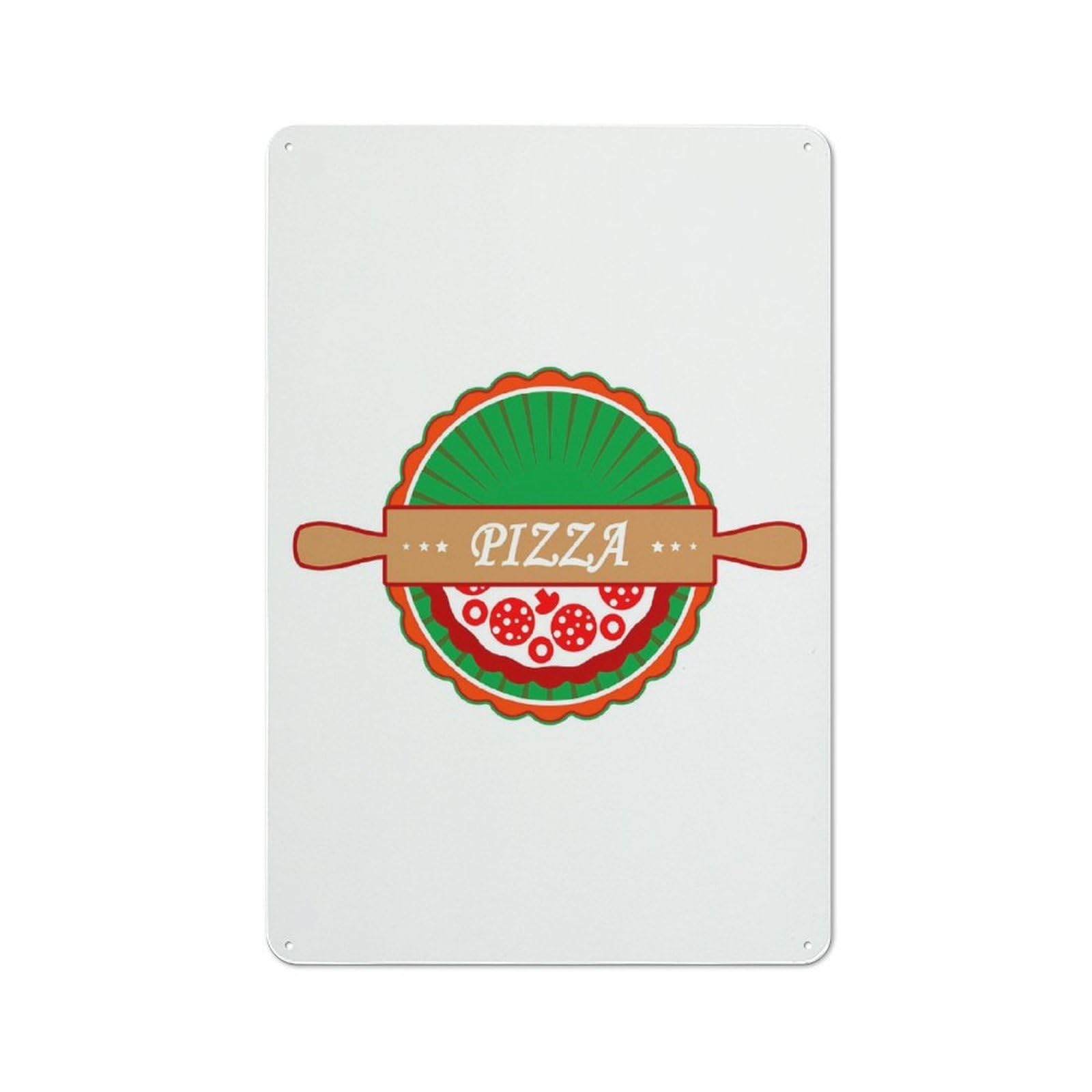 Junmoney Pizza Illutration Metal Wall Sign 30X20cm Featuring For Garage Or Workshop, For Vintage Wall Decor Fans, For Metal Sign Collectors