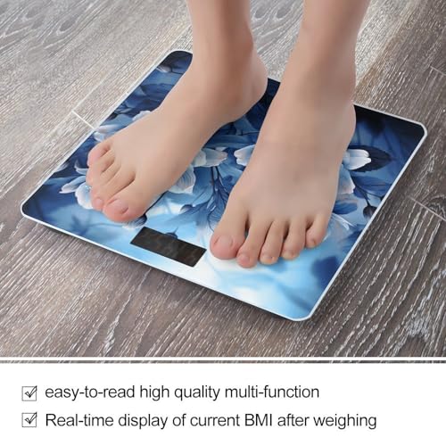 Báscula digital de baño floral azul elegante compacta miniatura 5