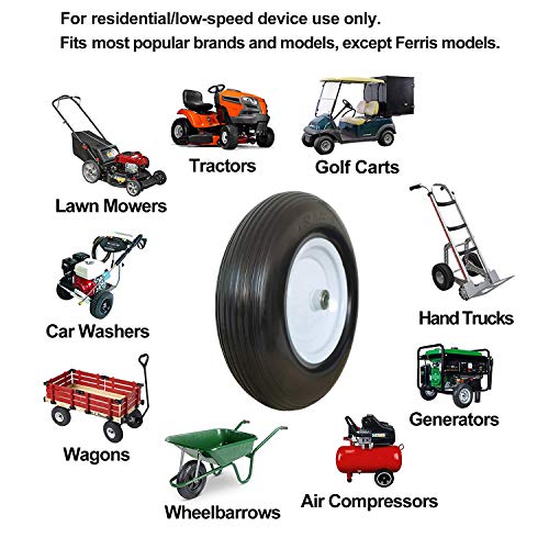 Wheelbarrow Tire 4.80 4.00-8 with 1 inch Axle, 3" Hub Universal Fit Air Less Solid Wheelbarrow Tire for Garden Cart Wagon Ribbed Tread Foamed Polyurethane Tires