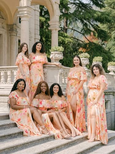 Image of Ever-Pretty Women's Summer Off The Shoulder Flowy Chiffon Formal Wedding Guest Dresses Maxi Side Split Beach Bridesmaid Dress