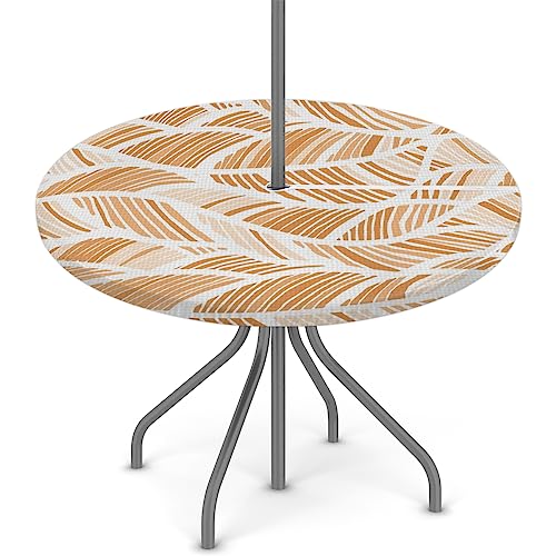 XMNYGJ Abstract Line Round Fitted Tablecloth with Umbrella Hole Zipper for Patio Picnic Tables Elastic Outdoor Table Cover Waterproof and Stain Resistant 45-56 Inch