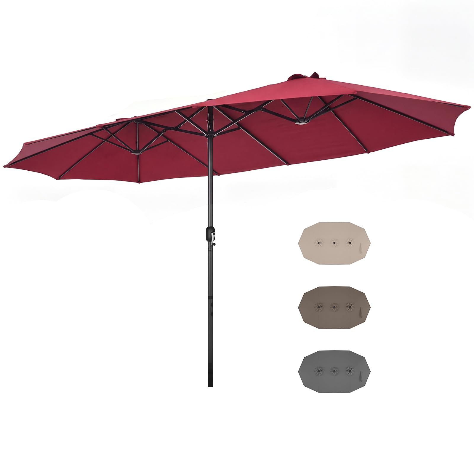RELAX4LIFE Parasol de Jardin Extérieur 470X280 CM, Grand Parasol Double pour Jardin Terrasse Patio, Protection UV, Belaines Métalliques, Polyester Haute Densité, Manivelle, avec Attache (Bordeaux)