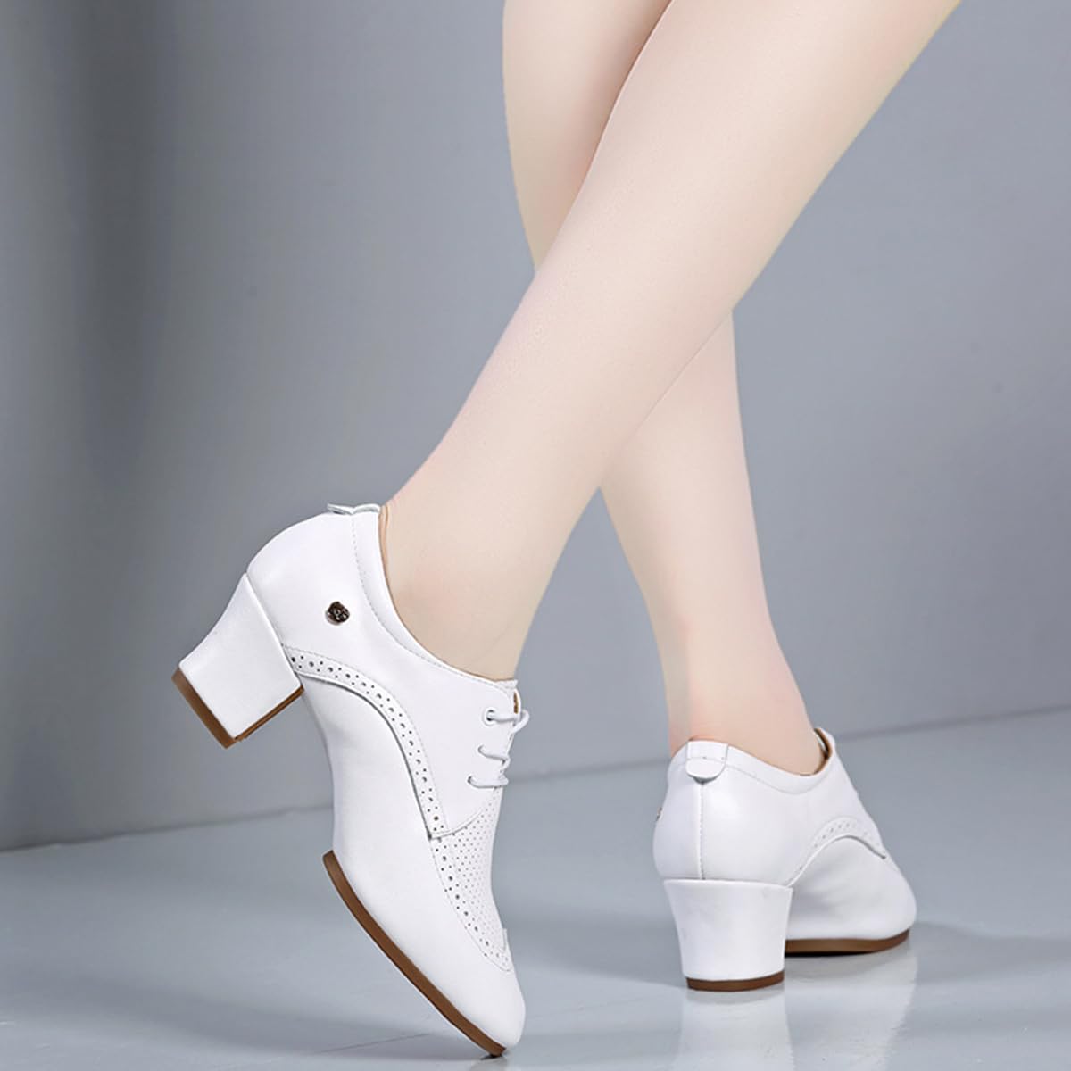 Mujer Zapatos de Baile Latino Transpirables con Cordones Cerrada Zapatos de Baile de salón Tango Salsa Tacón 3.5 cm