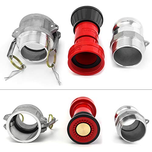 Image of QWORK Fire Hose Nozzle, 2 inch Heavy Duty NPSH /NPT Fire Equipment Constant Flow Fog Nozzle, with Aluminum Camlock Fitting