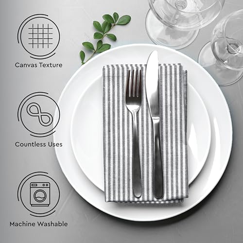 Image of Encasa XO Dining Table Napkins Set of 6, 45x45 cm | Machine Washable Reusable, Recycled Cotton Cloth Napkin, Soft & Absorbent, Table Decor for Hotels, Farmhouse - White & Ticking Black