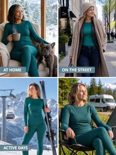 Image of MERINNOVATION Merino Wool Base Layer Set for Women 100% Merino Wool Thermal Underwear Sets Lite - Midweight Top Tank Bottom