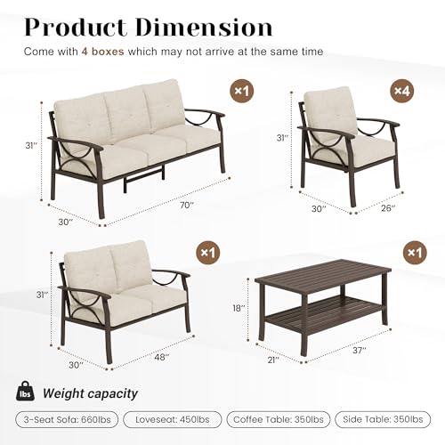 Image of FansaFurn 7-Pieces Outdoor Patio Furniture Set, Outdoor Metal Sectional Furniture with Cushions, Outdoor Conversation Seating Set with Coffee Table for Garden, Balcony, Deck, Backyard, Khaki