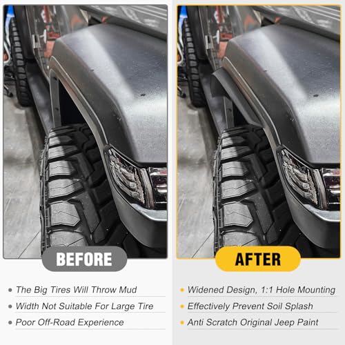 Image of Nilight Fender Flares Extensions Set Compatible with 2020 2021 2022 2023 2024 2025 2026 Gladiator JT Mojave & Rubicon (Only for High Wheel Arches) Off-Road Widened Front Rear Flat 4 PCS