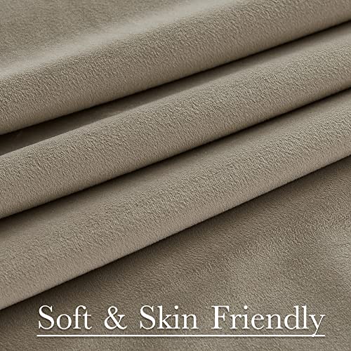 Image of Camel Beige Sliding Door Curtains - Super Soft Velvet Thermal Insulated Drapes Luxury Back Tab Privacy Room Dividers for Living Room Theater Store Office, W100 x L96, 1 Panel