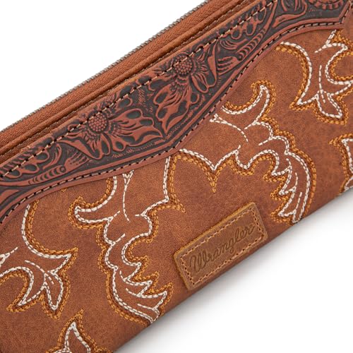 Image of Wrangler Wristlet Wallets Western Wallet for Women Floral Tooled Womens Wallet Boot Stitch Purses