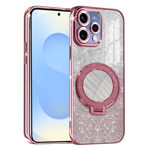 Image of Gradient Glitter Magnetic Ring Stand Case for Oppo Reno15 5G- Shockproof, Stylish & Durable Soft TPU Slim Protective Cover with Removable Glitter Paper (Rose Gold)