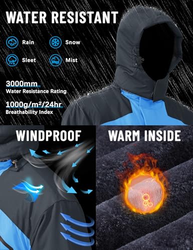 Image of TACVASEN Men's Winter Ski Jacket Waterproof Snow Coats Snowboard Fleece Lining Jacket Warm Parka with Hooded,Standard Length
