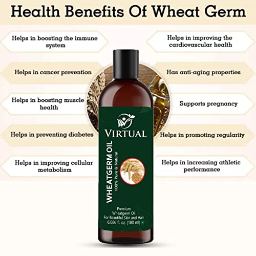 Image of VIRTUAL 100% Pure WheatGerm Oil For Hair, Skin Care, Cold Pressed Natural Oil (180ml)-Pack of 2