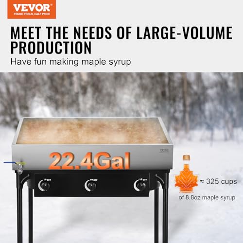 Image of VEVOR Maple Syrup Evaporator Pan, 22.4 Gal, 30 x 24 x 6 Inch Maple Syrup, 304 Stainless Steel Maple Syrup Pan, Evaporator Pan with 1 Valve and 3 Heating Methods, for Home, Outdoor