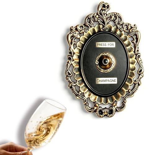 Vintage Wall Decor - Press for Champagne Button Metal Framed Gold & Black Wall Plaque with Sound Ladies champagne themed gift Christmas Party Home Bedroom Hotel Glam Decor