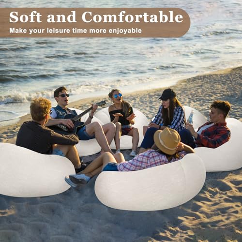 Image of Realspring Inflatable Bean Bag Chairs Outdoor Blow up Camping Chairs Inflatable Lazy Sofa Folding Portable Bean Bag Loungers Couch for Movie Night(Beige,12 Pcs)