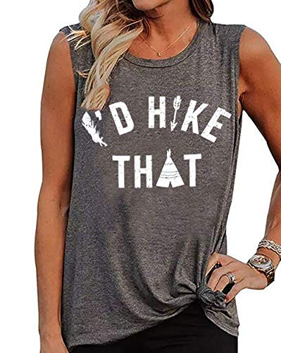 Womens I'd Hike That Arrow Tank Tops Funny Letter Print Sleeveless Casual Vest T-Shirt (Gray, XL)