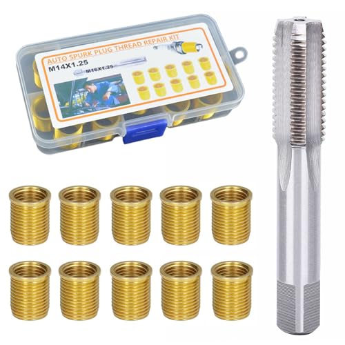 Taipintee 10 Pièces Outil de Réparation de Trous Filetés de Bougies D'allumage M14 × 1.25mm, avec Taraud, Métal, pour Moteurs à Essence, Générateurs,...