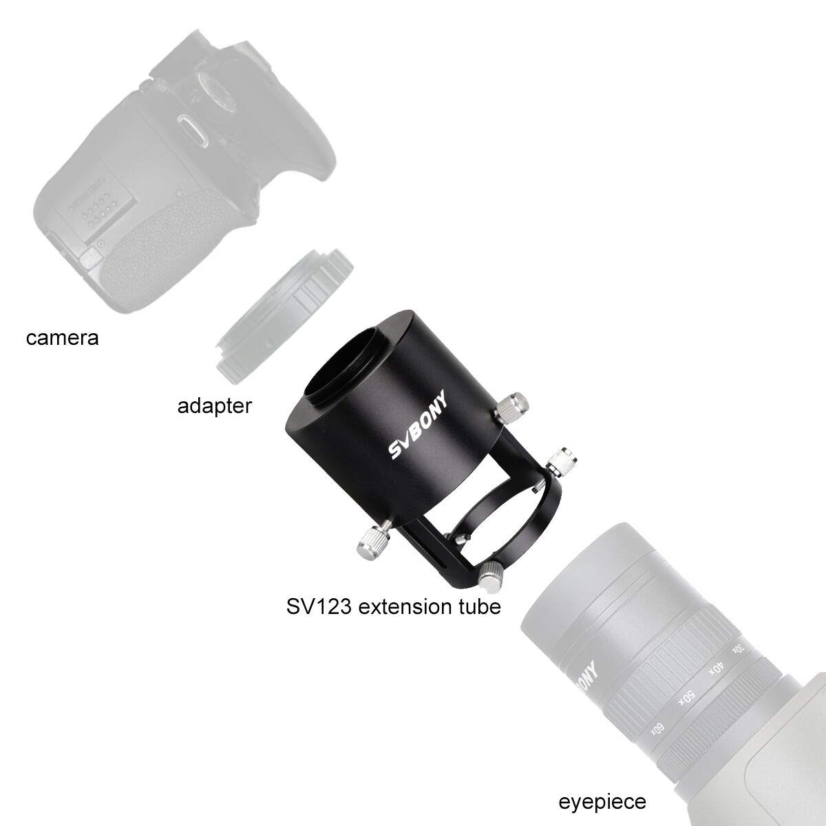 SVBONY SV123 Spektiv Kamera-Adapter für Kamera, Anschluss an Spektiv und Okular-Außendurchmesser 49 mm bis 58 mm