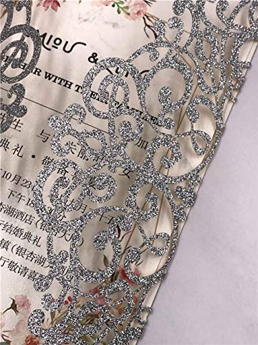 50 Sets 250Gsm Silver Glitter Laser Cut Wedding Invitations Cards With Envelopes Inserts Birthday Greeting Invites Cards Bridal Shower 5X7 #TOP4