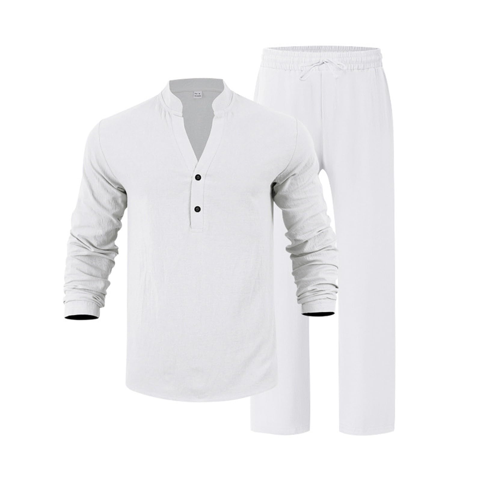 Bastwahl Homme Ensemble en Lin 2 Pièce Casual Chemises Shirt à Manches Longues Pantalons Mode Survêtement Printemps Été Hauts Chemisette et Pantalon